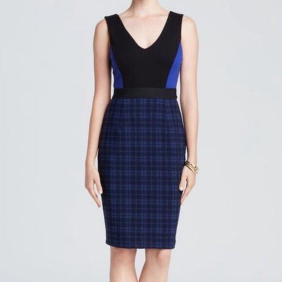 Anthropologie Bailey 44 Dress color block plaid sheath v-neck Sz L Pencil skirt - Picture 1 of 5